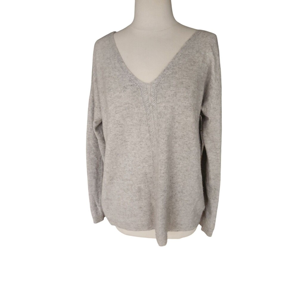 Nicole Miller Cashmere V-neck Sweater Womens XL Light Gray Soft Capsule Winter